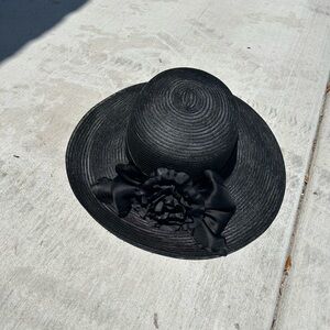 Nordstrom Black Wide-Brimmed Hat with Floral Accent
